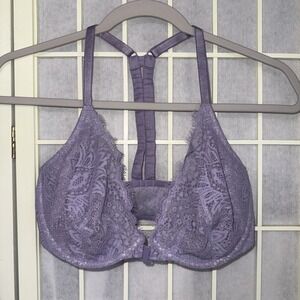Victoria's Secret Purple Very Sexy Sheer Lace Unlined Plunge Push-up Bra 34DD